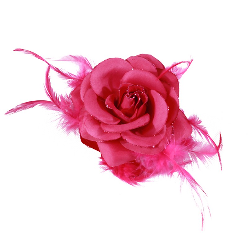 Pince Cheveux Crabe Mariage Plumes Scintillant Rose Rouge